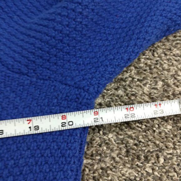 LL Bean Sweater Cardigan Extra Fine Merino Wool Cable Knit Blue Womens Medium - Picture 5 of 9